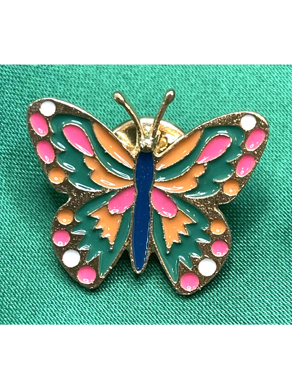 NWOT Green Pink Butterfly Brooch Lapel Pin Enamel Gold Toned Animals & Insects